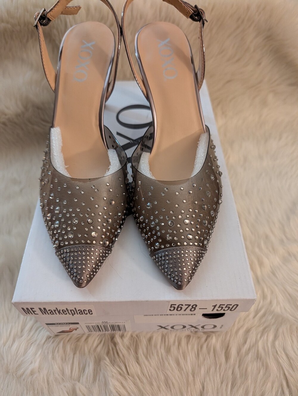 XOXO Smoke Heels With Bling, Pointed Toe -Lilly Size 8 NWT